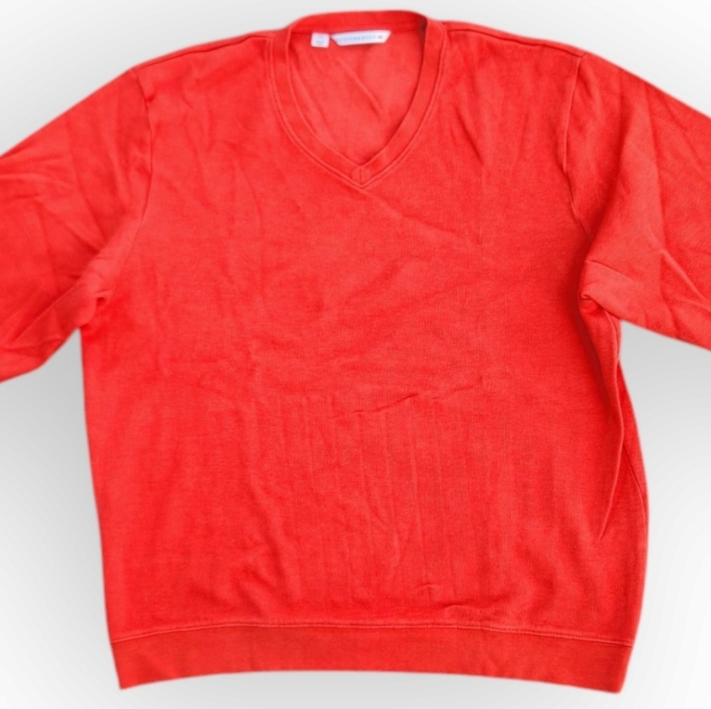 Cutter & Buck Men's V-Neck Sweater Vibrant Orange Size Large 100% Cotton - Picture 6 of 12